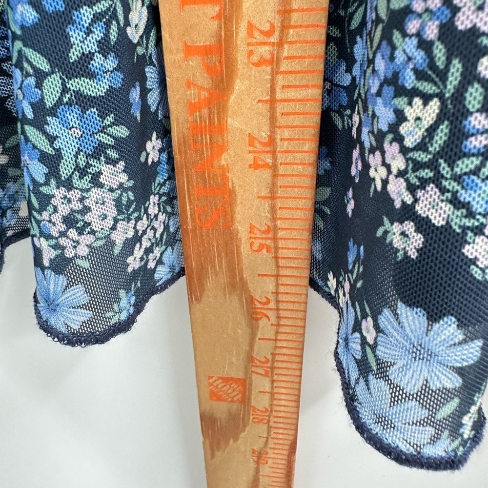 MORGAN TAYLOR blue floral ruffle neck woman cottagecore coastal grandma tank L - Picture 8 of 11